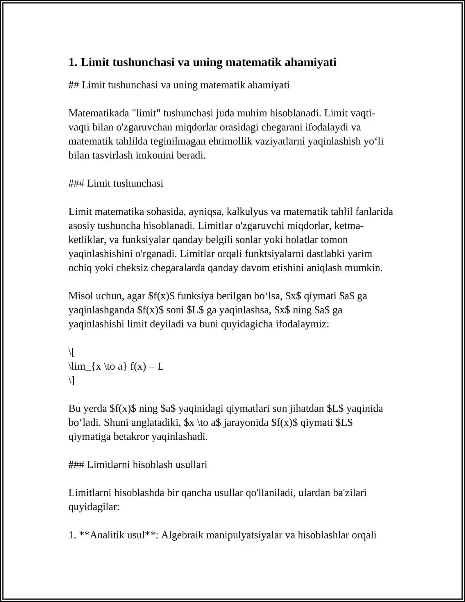MAKTAB MATEMATIKA KURSUDA LIMITLARNI OQITISH METODIKASI 4