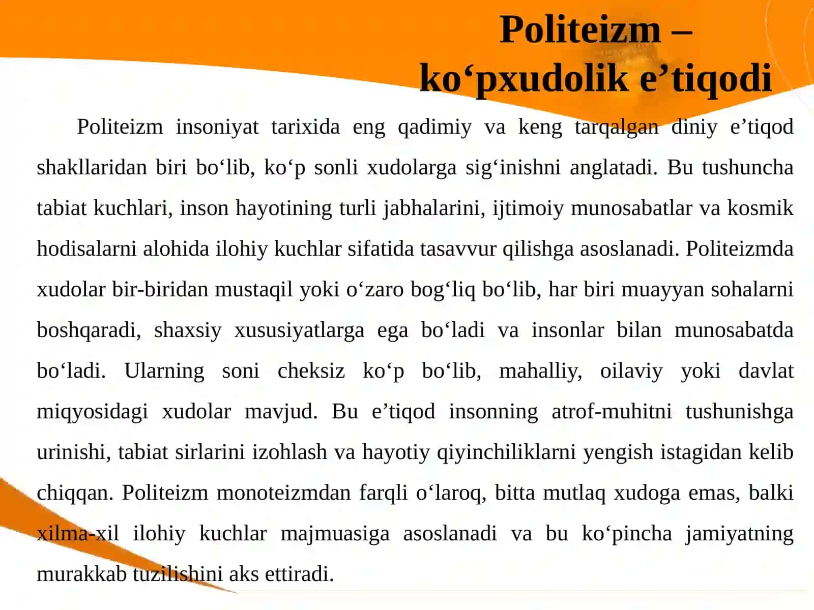 Dinning turlari: politeizm, monoteizm va genoteizm 4