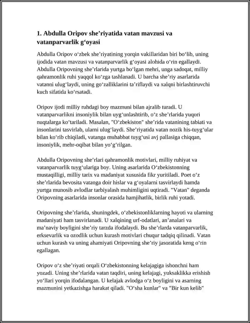 ABDULLA ORIPOV SHEʼRIYATINING MAVZU VA GʻOYA MASALASI 4