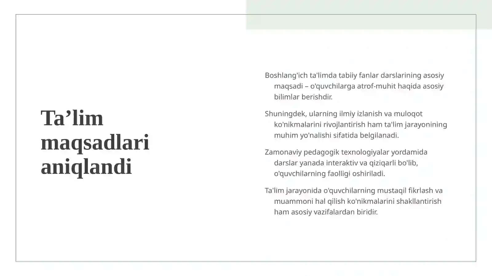 Boshlangʻich taʼlim tabiiy fanlar darslarida zamonaviy pedagogik texnologiyalardan foydalanish 4