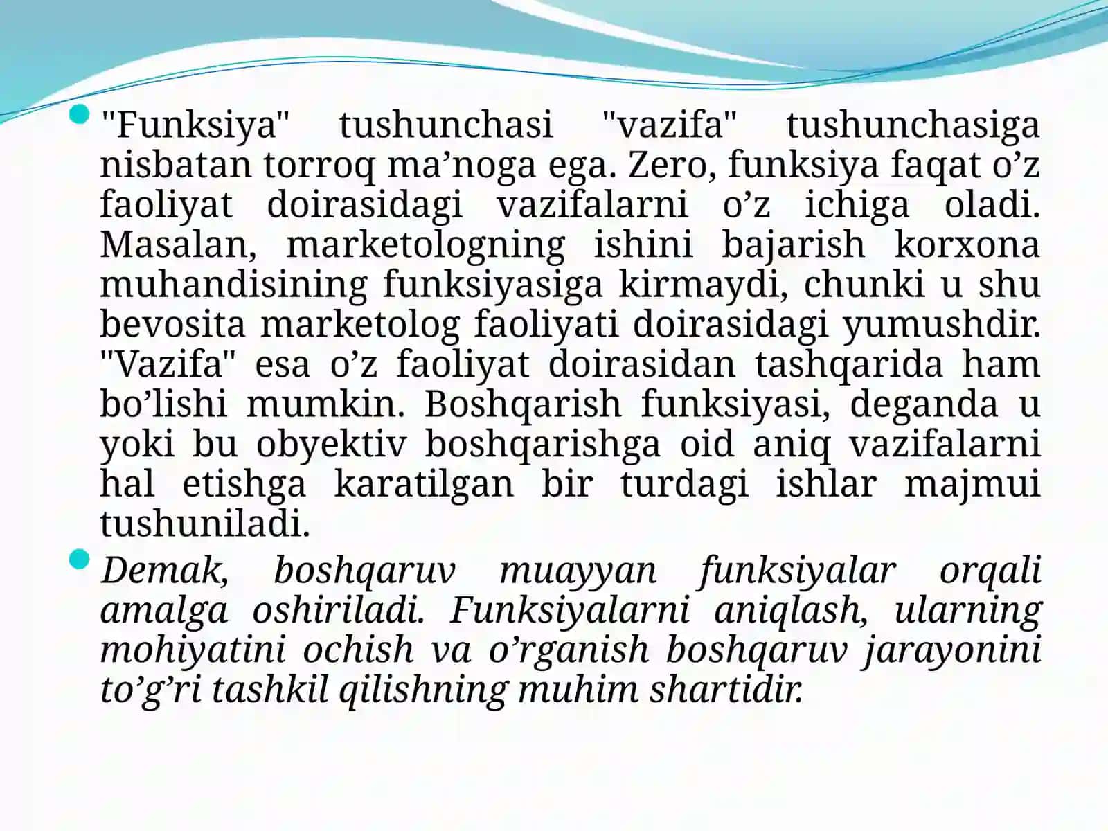 Biznes menejmentining funksiyalari va usullari 4