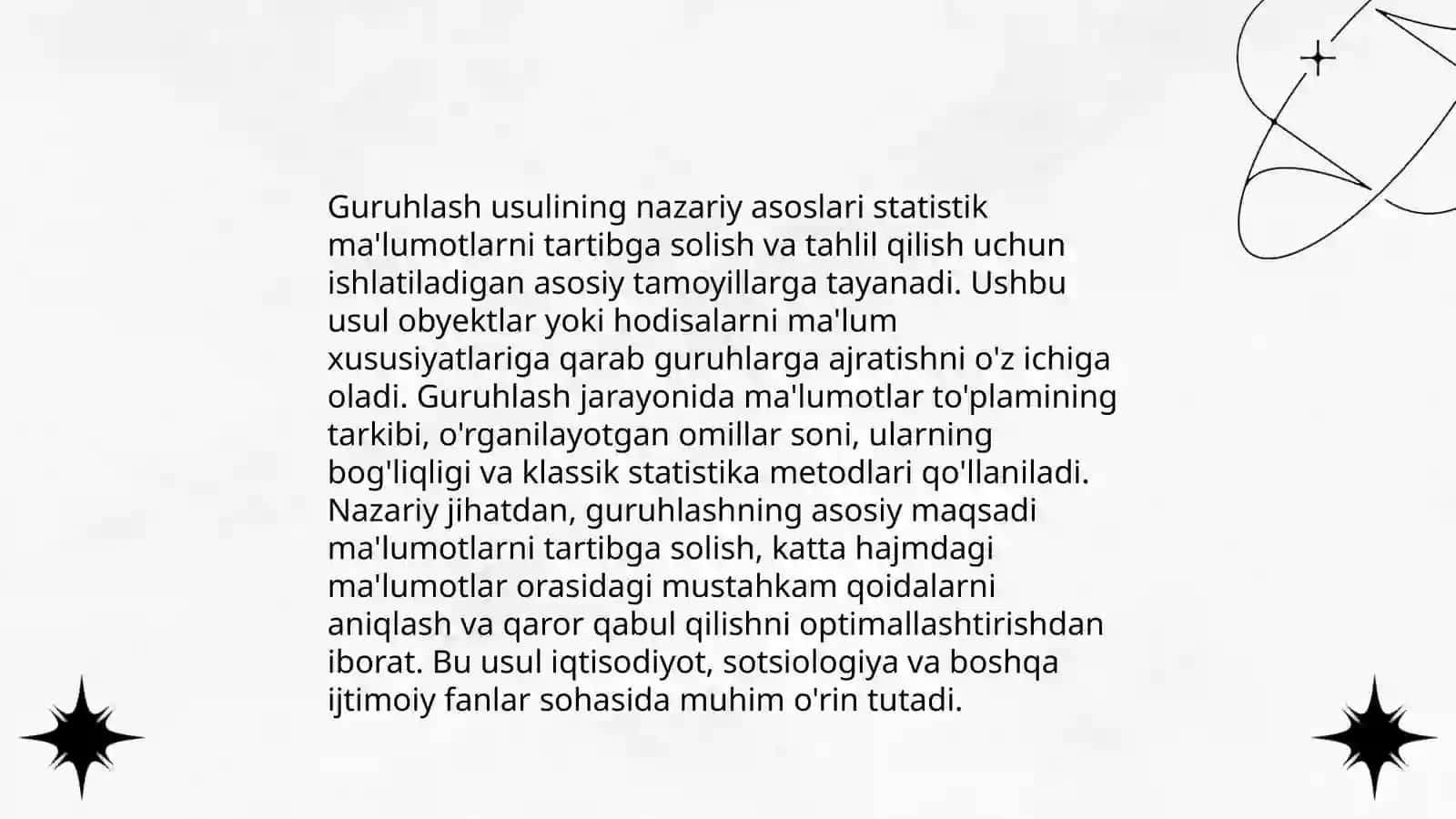 Ijtimoiy-iqtisodiy hodisalar o'rtasidagi o'zaro boglanishlarni o'rganishda guruhlash usulini qo'llash zarurligi 4