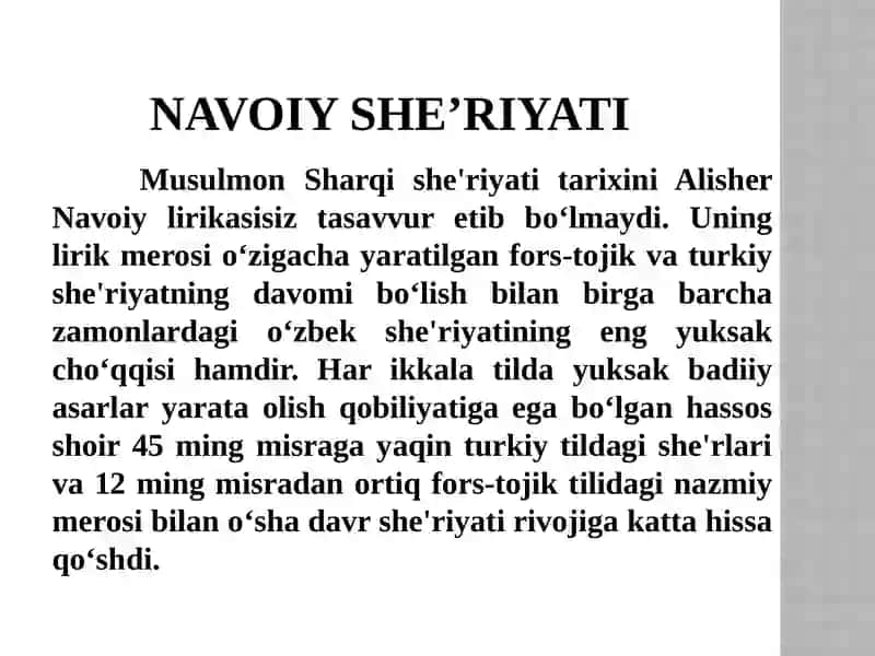 ALISHER NAVOIYNING LIRIK MEROSI. DЕVONLARI 4