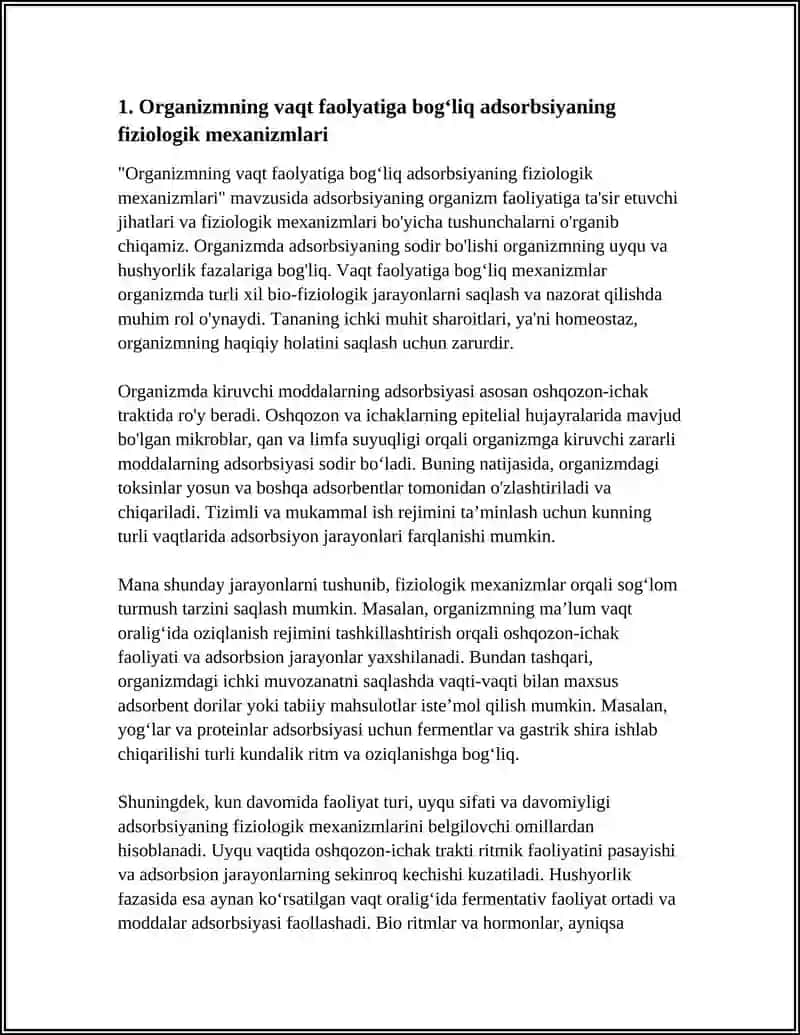 ORGANIZMNING VAQT FAOLIYATIDA VA DAVOLASH USULLARIDA ADSORBSIYA JARAYONINING AHAMIYATI 4