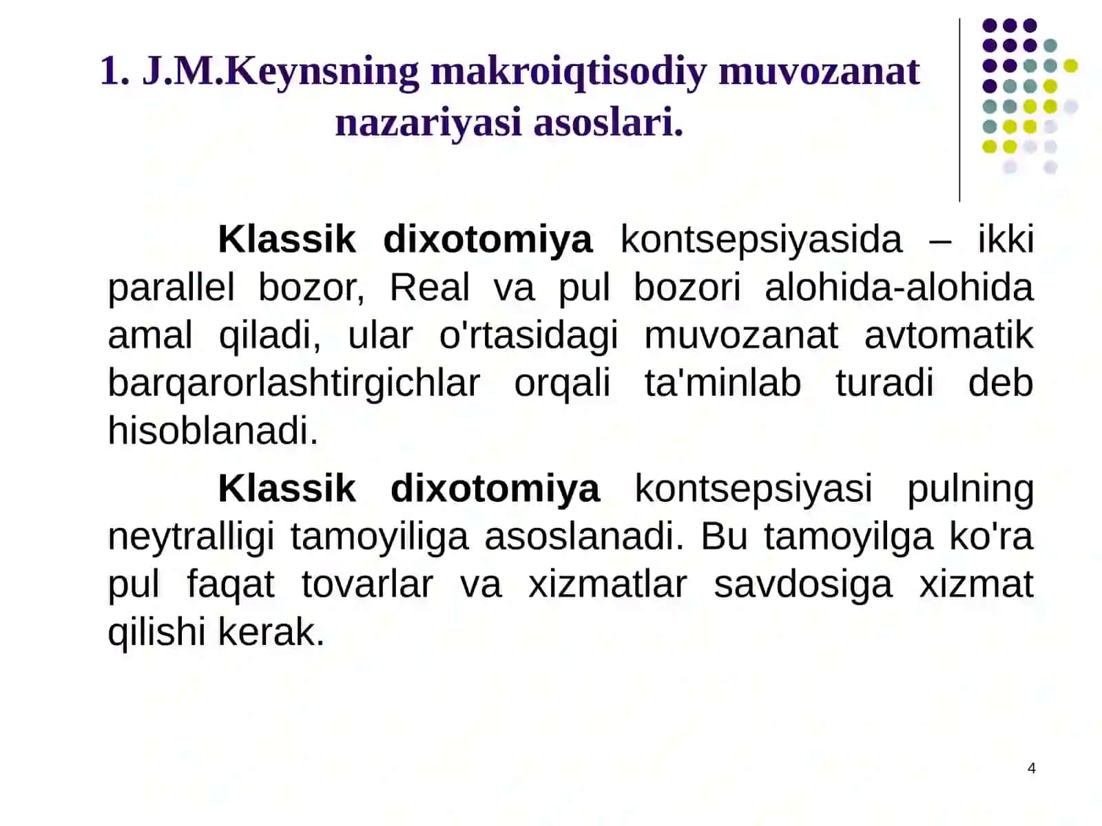 J.M.Keynsning tovarlar va xizmatlar bozoridagi makroiqtisodiymuvozanat modeli 4