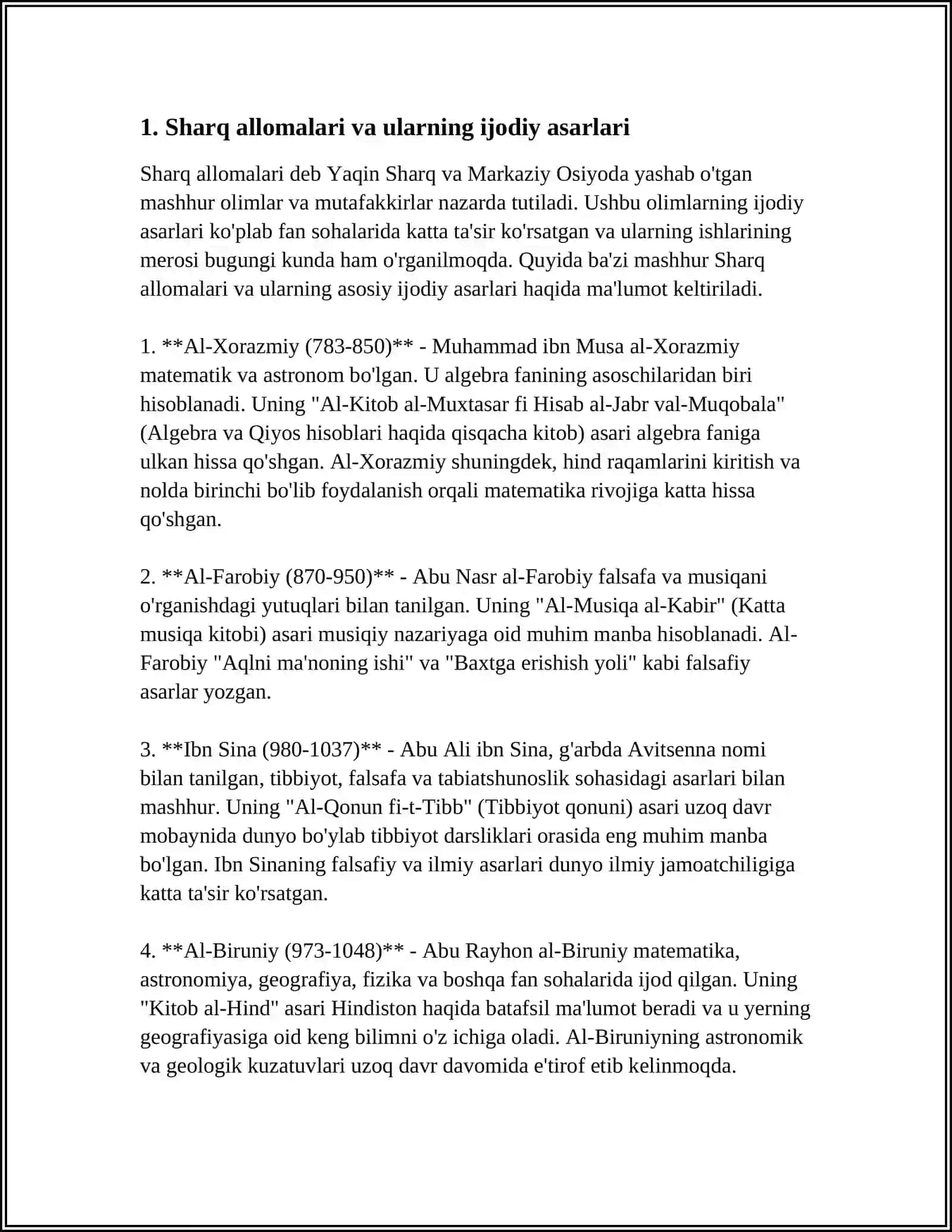 MUSTAQIL ISH Mavzu: SHARQ ALLOMALARINING KREATIVLIKKA QOʻSHGAN HISSASI 4