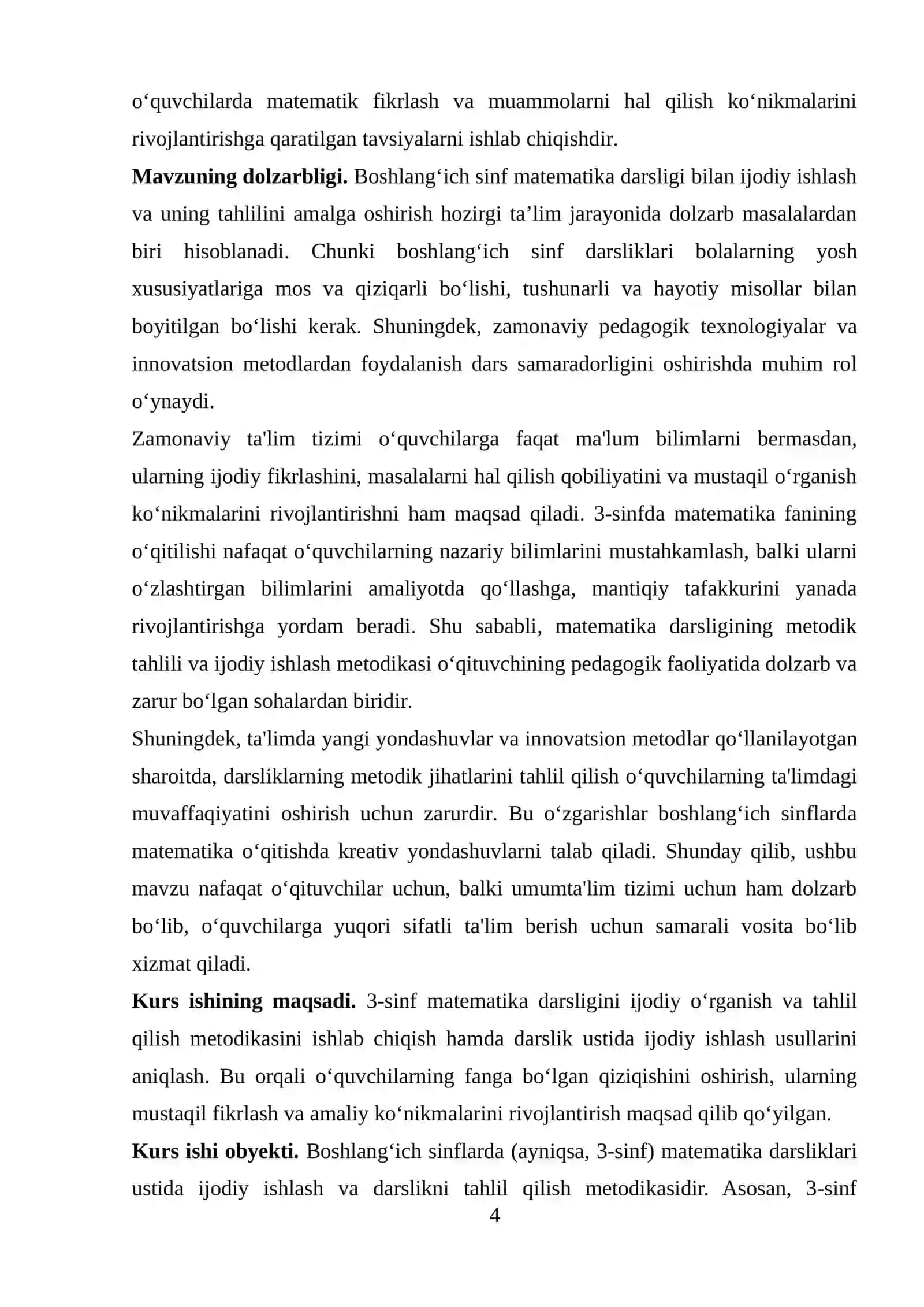 Boshlang‘ich sinflarda matematika darsligi ustida ijodiy ishlash, darslik tahlilini amalga oshirish metodikasi (3-sinf misolida) 4