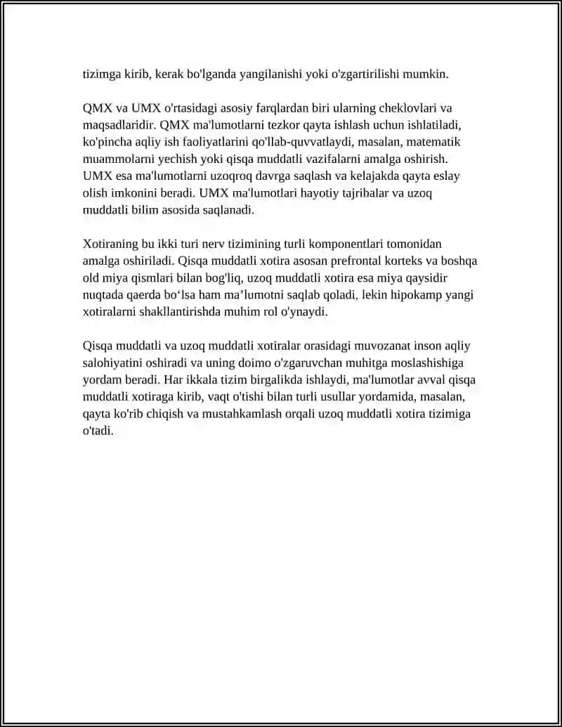 QISQA MUDDATLI VA UZOQ MUDDATLI XOTIRA FARQLARI 4
