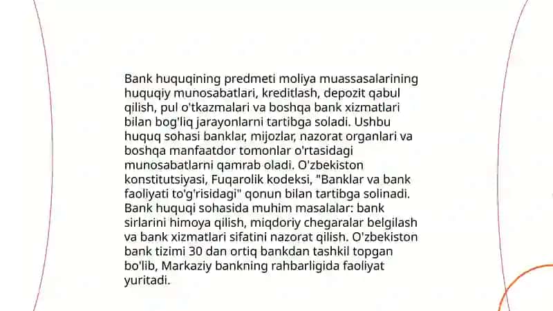 Bank huquqi tushunchasi, predmeti va tizimi 4