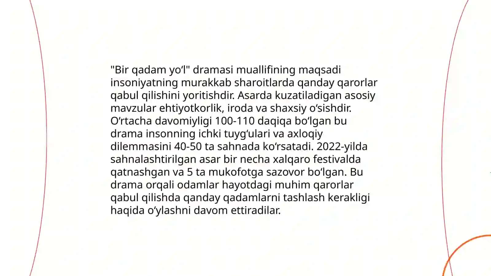 Mustaqillik davri drammaturgiyasi usmon azim bir qadam yo'l asari tahlili 4