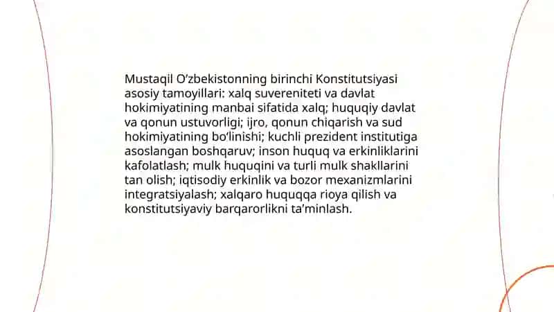 Mustaqil Oʻzbekiston Respublikasi birinchi konsitutsiyasi va uning oʻziga hos jihatlari 4