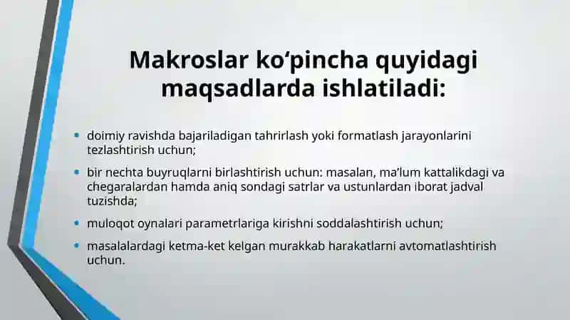 MICROSOFT WORD DASTURIDA MAKROSLAR YARATISH 4