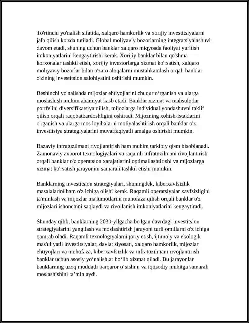 BANKLARNING INVESTITSION FAOLIYATINI RIVOJLANTIRISH (2030-YILGACHA) 4