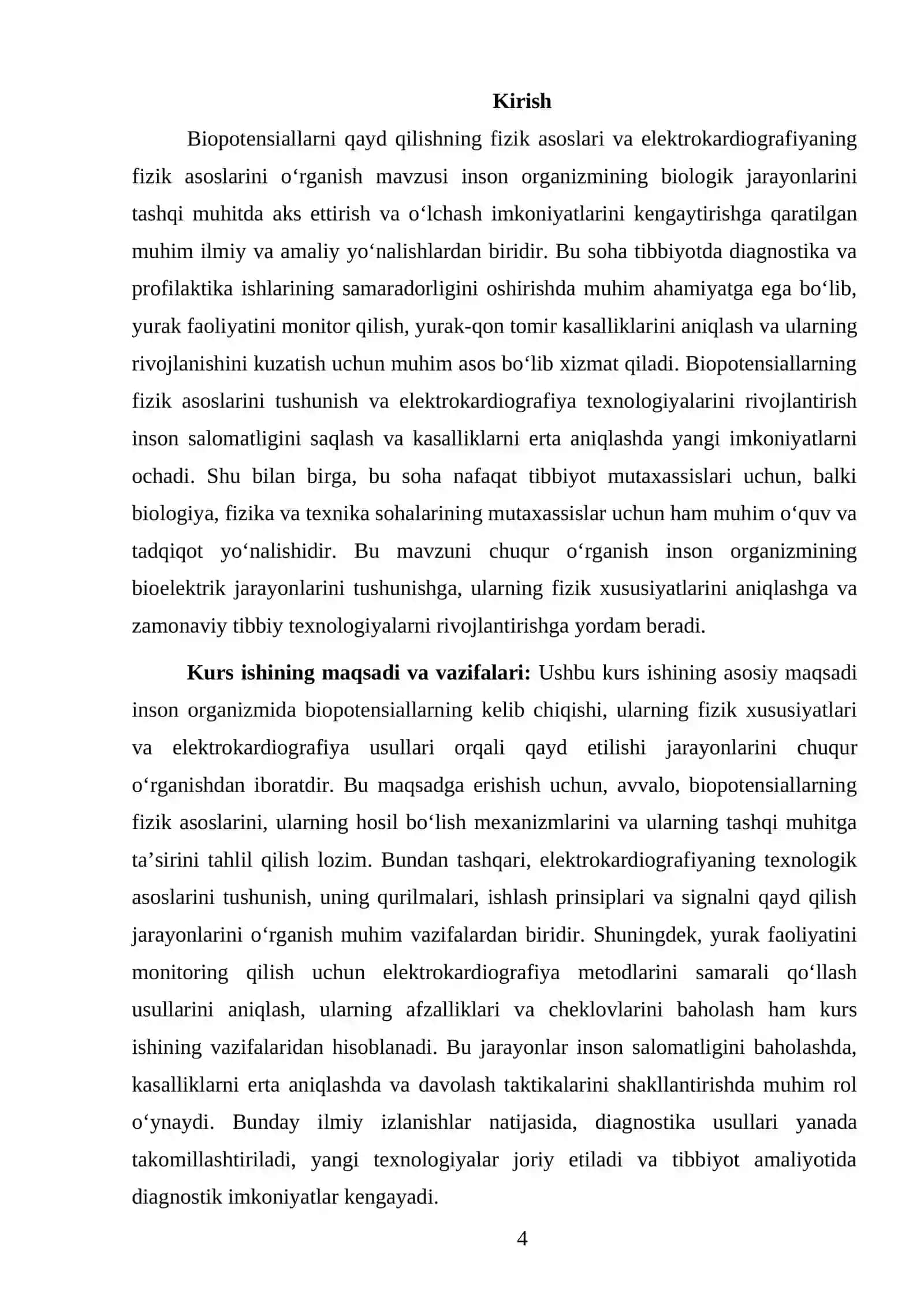 BIOPOTENSIALLARNI QAYD QILISHNING FIZIK ASOSLARI. ELEKTROKARDIOGRAFIYANING FIZIK ASOSLARINI O‘RGANISH 4