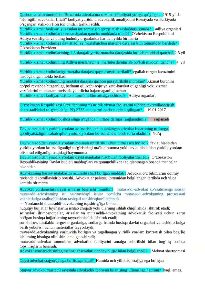 3-kurslarga Advokatura fanidan yakuniy nazorat (TEST) uchun taxminiy savollar ro’yxati 4