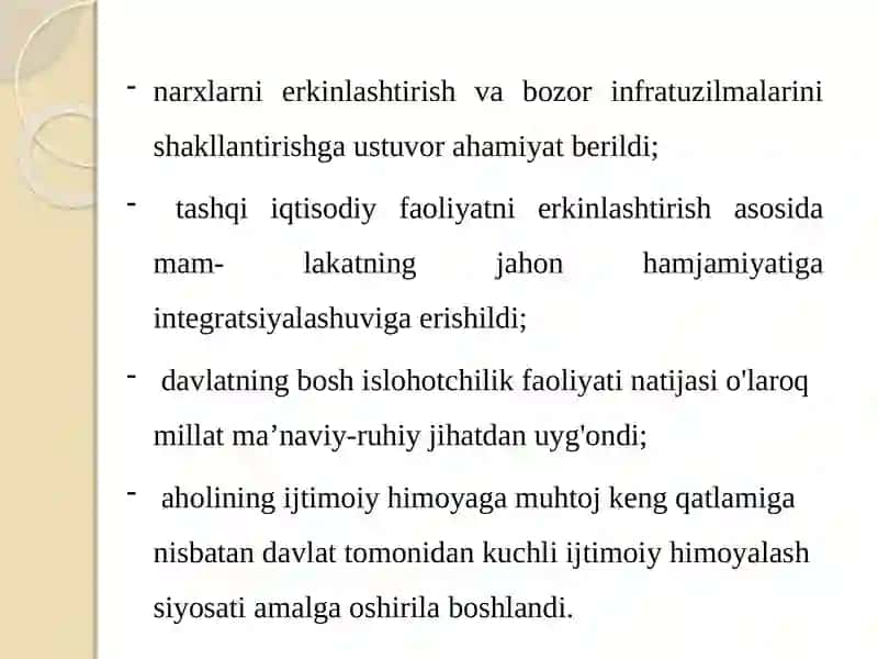 Iqtisodiy islohotlar, xususiy mulkchilikning shakllanishi 4