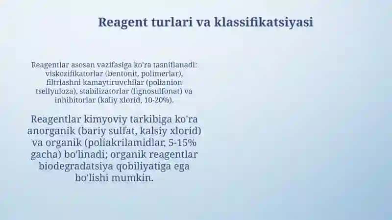 Burg‘ilash eritmalariga ishlov berishga mo‘ljallangan kimyoviy reagentlar 4