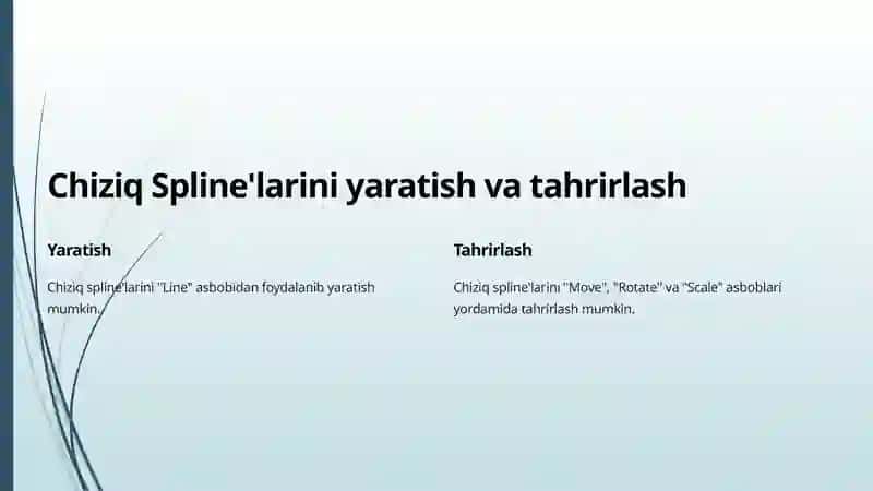 Spline-based modellashtirish Line, Circle kabi spline'lar bilan ishlash. 4