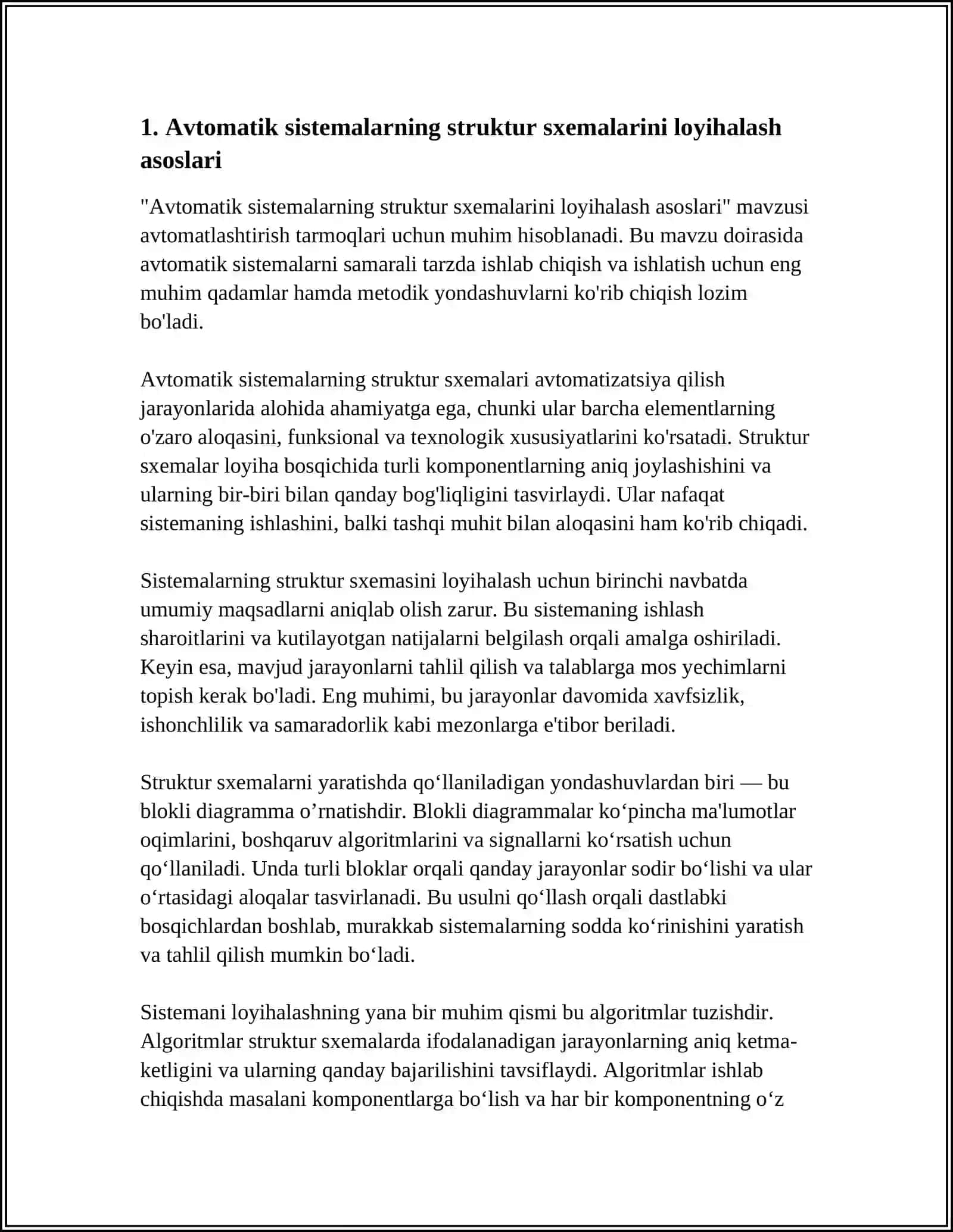 AVTOMATIK SISTEMALARNING STRUKTUR SXEMALARINI LOYIHALASH 4