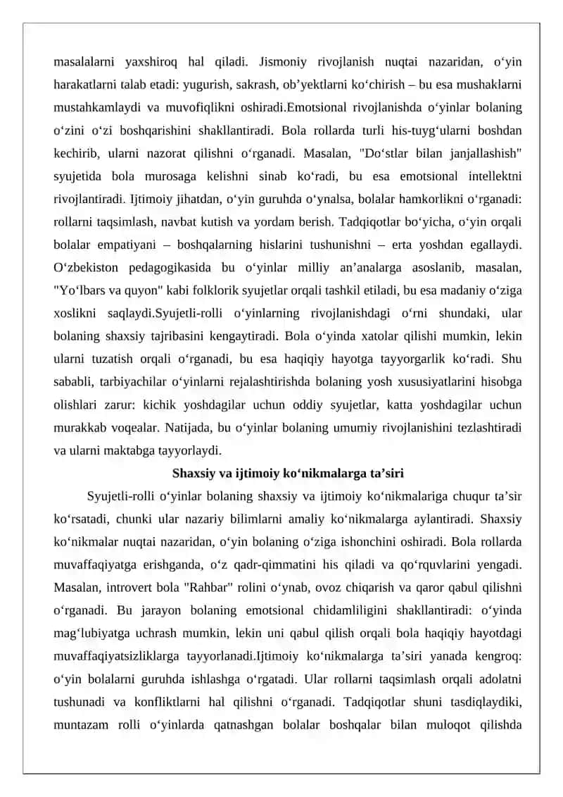 Syujetli-rolli oʻyinlar va sahnalashtirish rivojlanish markazi 4