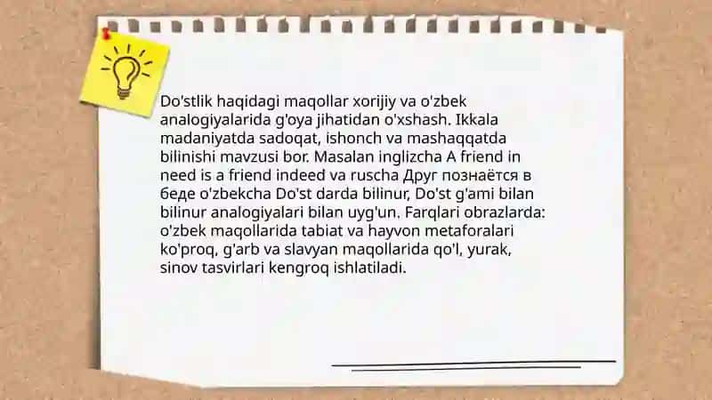Dunyo xalqlari maqol va matallarini o'zbek xalq maqollari bn qiyoslash 4