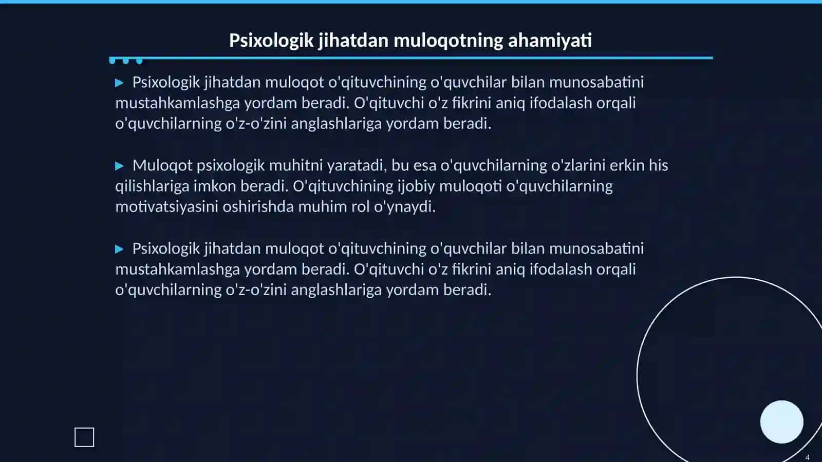 O’qituvchi faoliyatida muloqot madaniyati va psixologiyasi 4