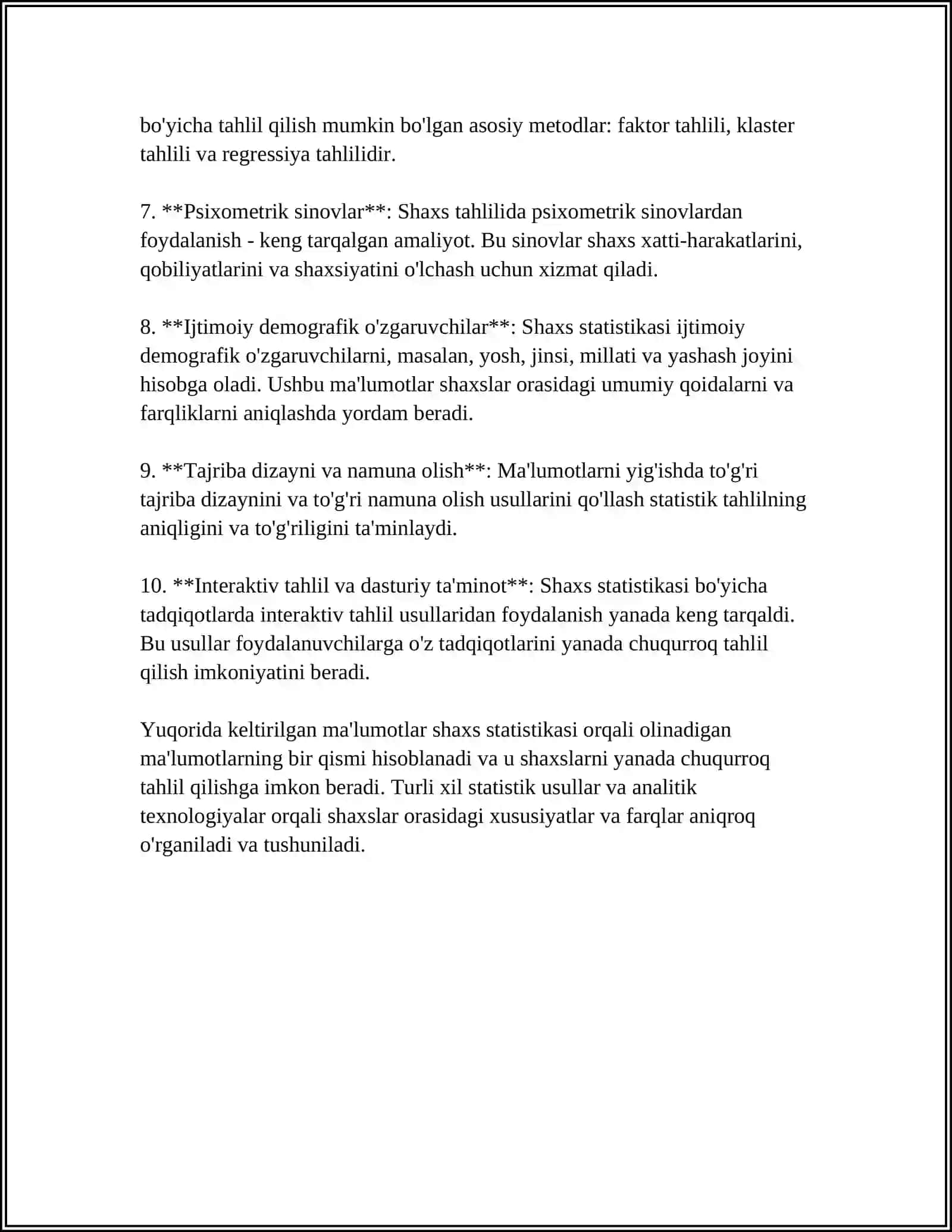 OILA VA SHAXSNING STATISTIK O‘RGANISHNING AHAMIYATI VA VAZIFALARI 4