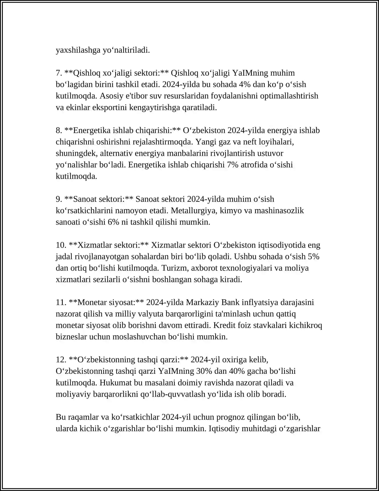 MUSTAQIL ISH Mavzu: 2024-YILDAGI SO'NGGI YANGILIKLAR 4