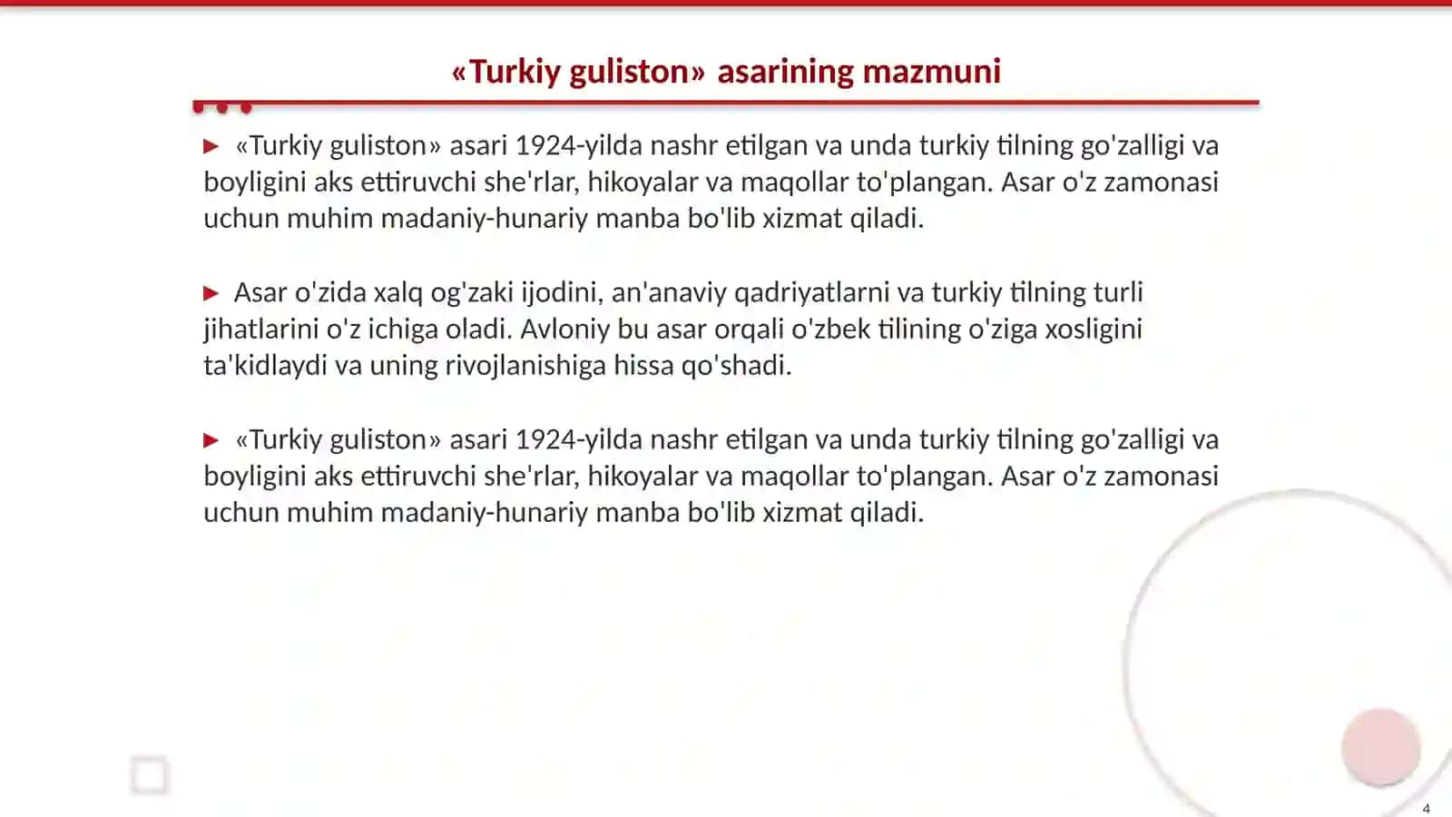 Abdulla Avloniy «Turkiy guliston» asarida nutq aniqligi haqida 4