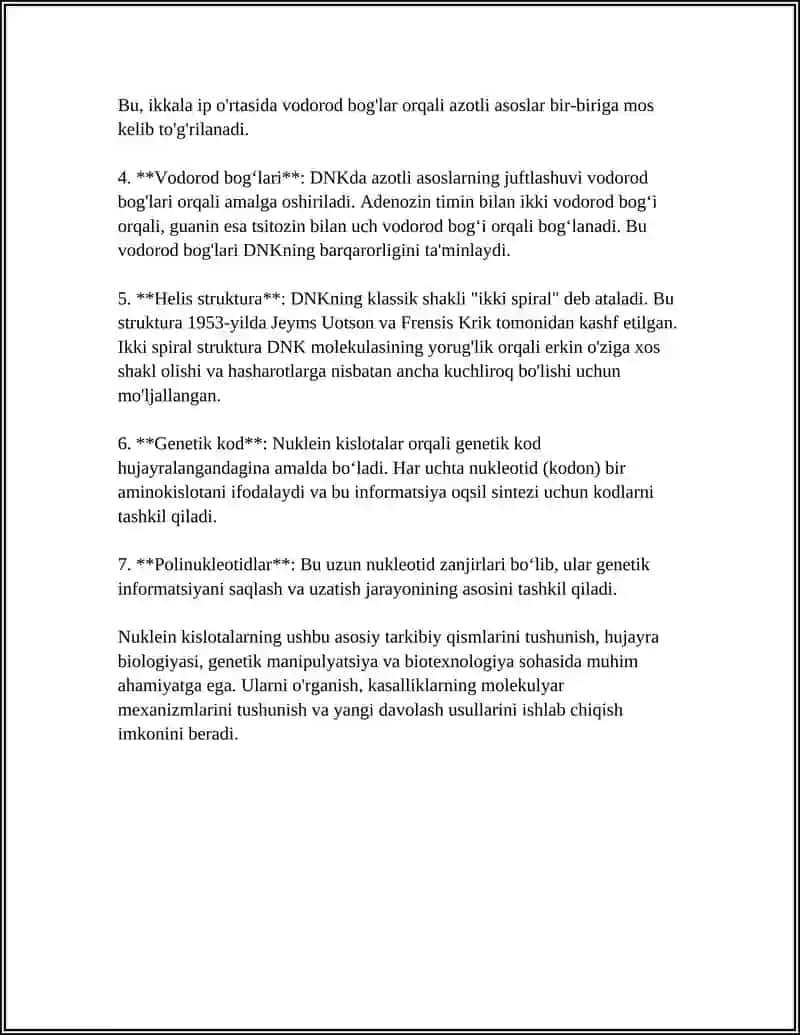 NUKLEIN KISLOTALARNING TUZULISHI TARKIBI VA XOSSALARI 4
