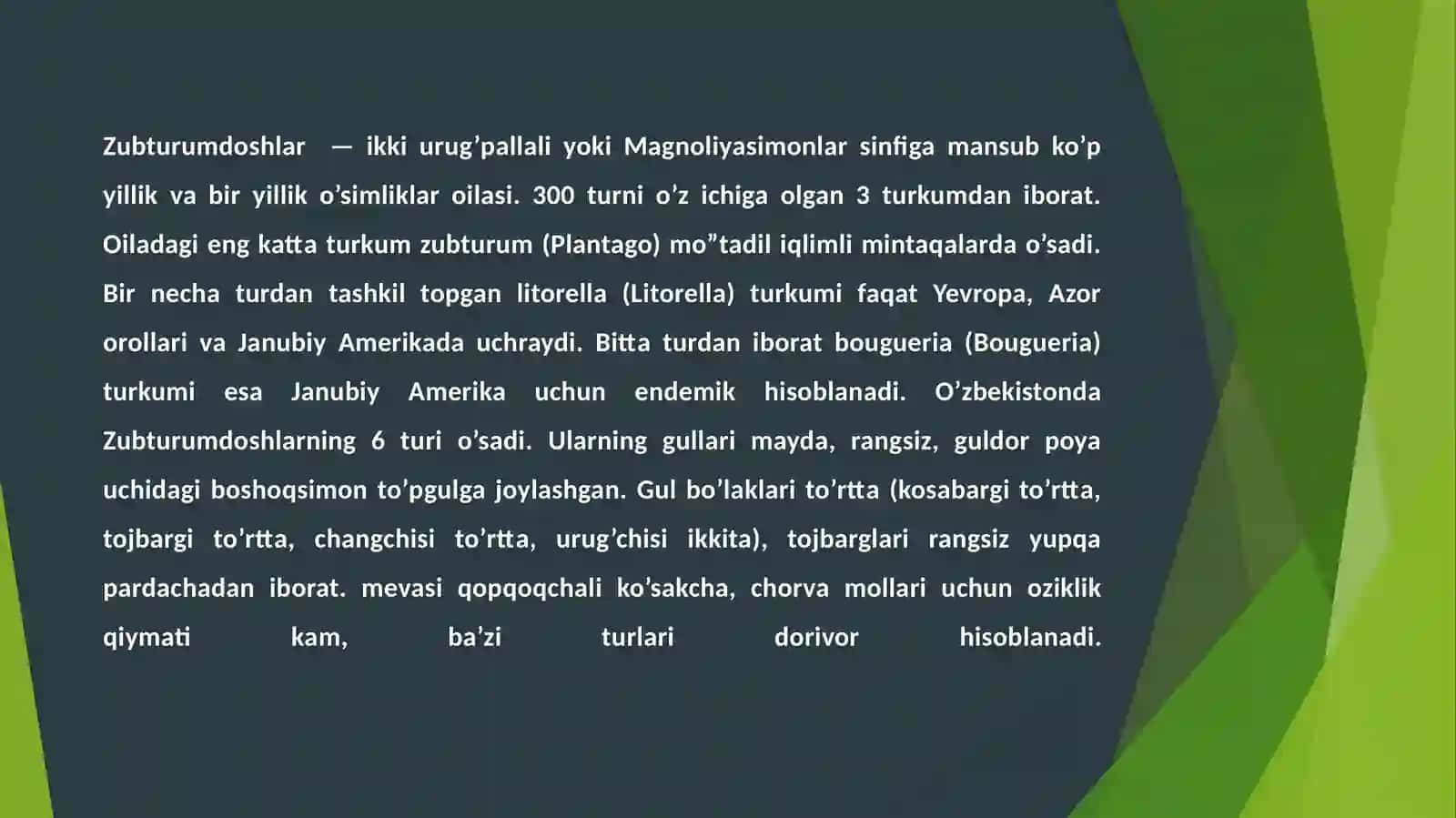BOTANIKA FANIDAN TAKSODIYADOSHLAR OILASI 4
