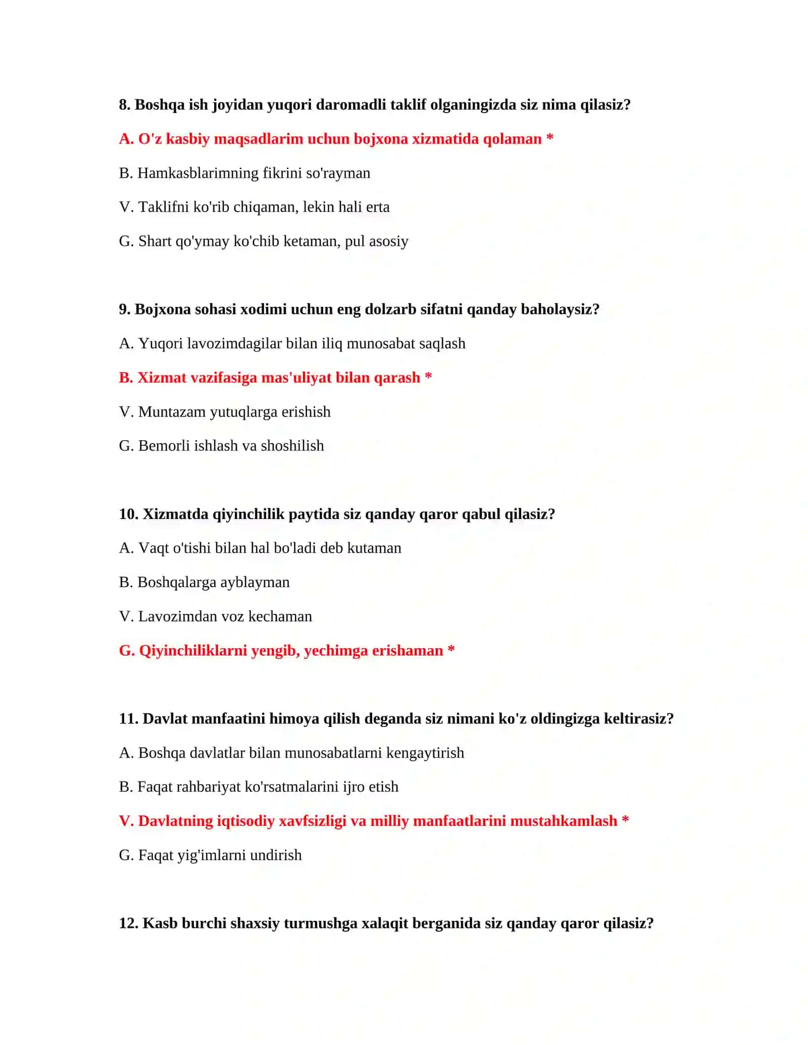 Bojxona test bazasi 2026 4