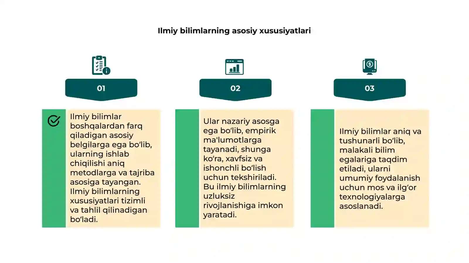 Ilmiy bilimlarning asosiy belgilari 4