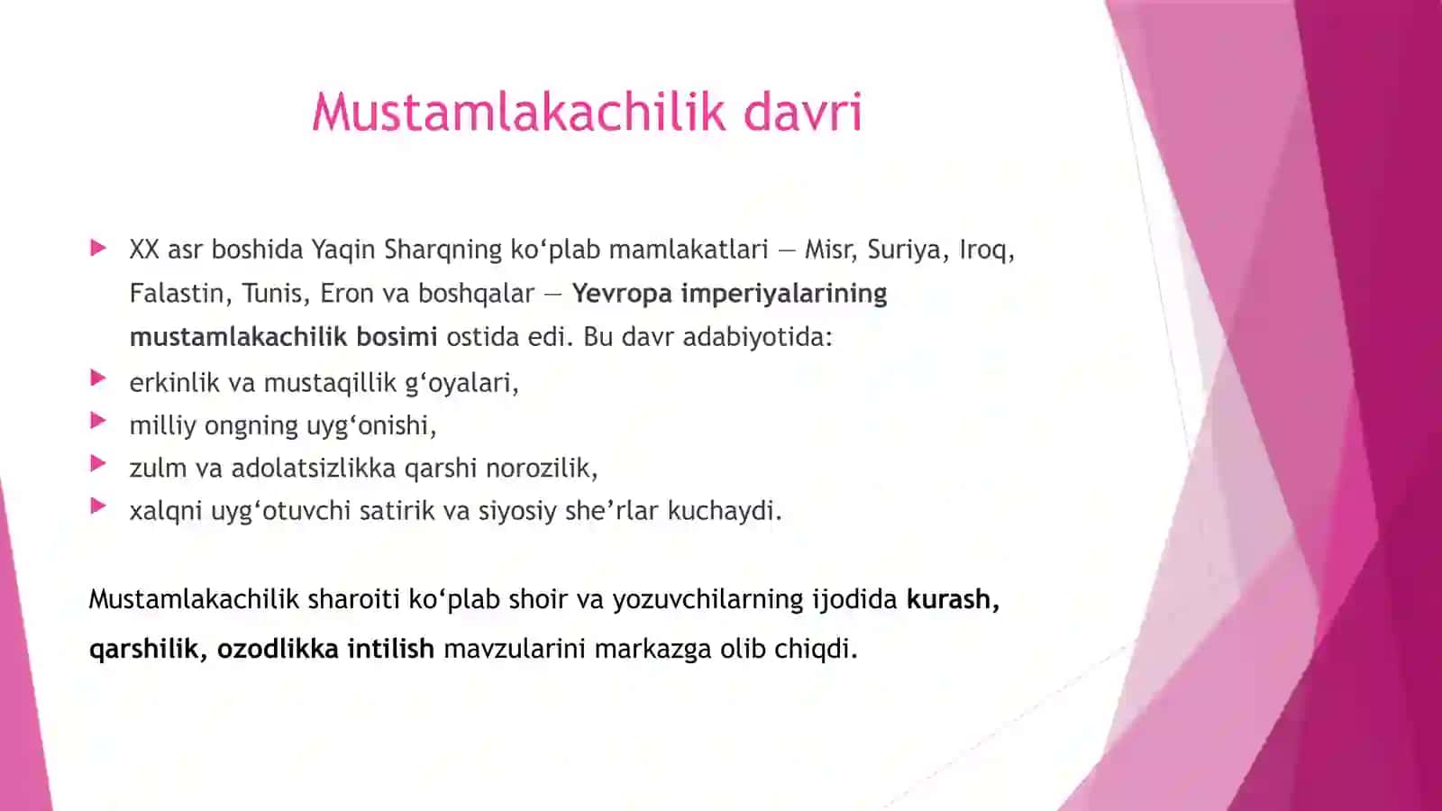 XX asr Yaqin Sharq adabiyoti xususiyatlari 4