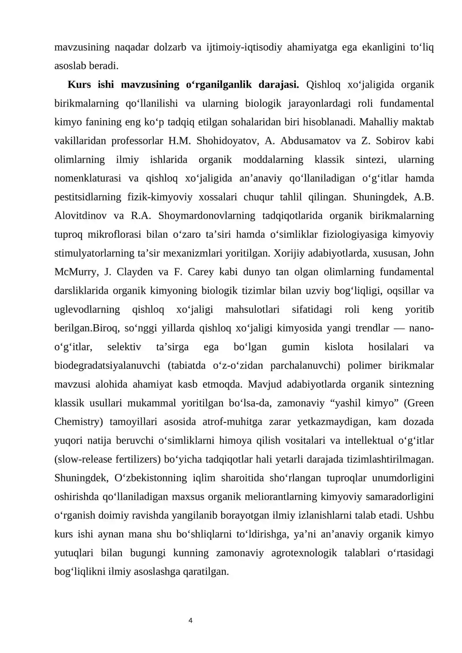 Qishloq xo‘jaligida organik kimyoning yutuqlari kurs ishi 4