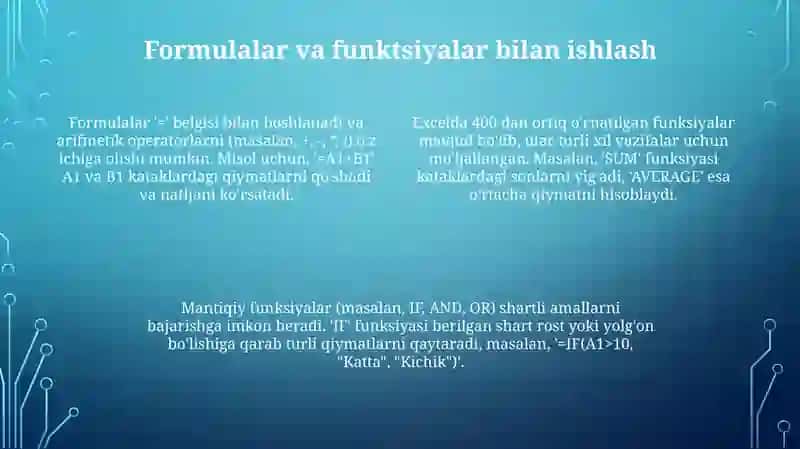 Excel asoslari va ma'lumotlar bilan ishlash 4