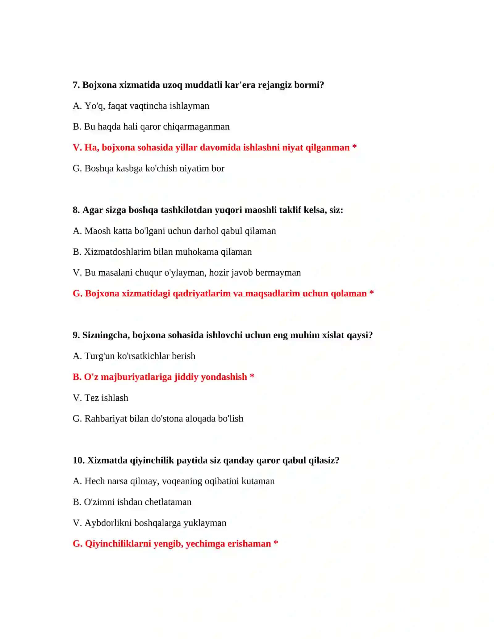 PSIXOLOGIK TEKSHIRUV VA BARCHA TEST SAVOLLARI VA JAVOBLARI 4