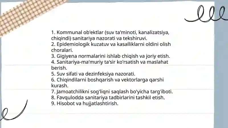 Kommunal gigiyena fanini o'rganishda shifokorning vazifalari 4