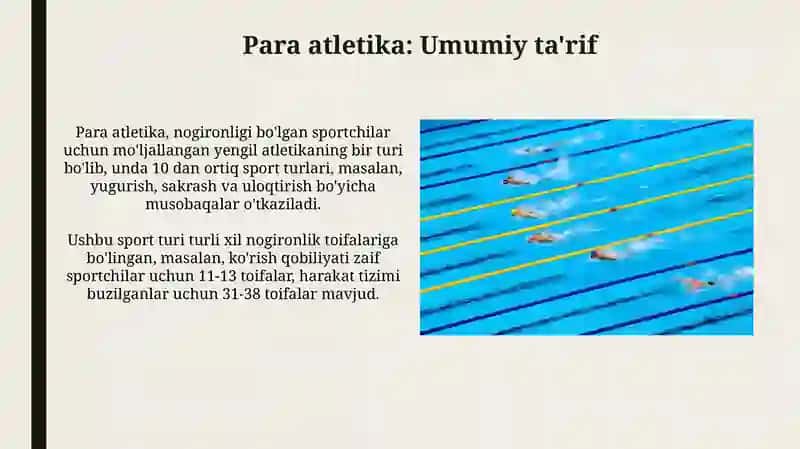 Para yengil atletika sport turining umumiy tavsifi, tasnifi, rivojlanishbosqichlari 4
