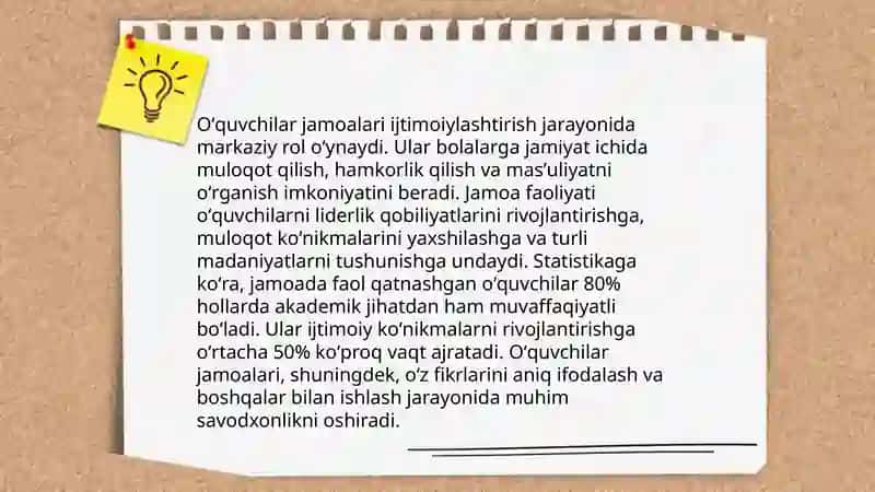 Oʻquvchilar jamoasi yaxlit pedogogik jarayonning asosiy shakli va oʻquvchilarning ilmiy dunyoqarashini shakllantirish 4