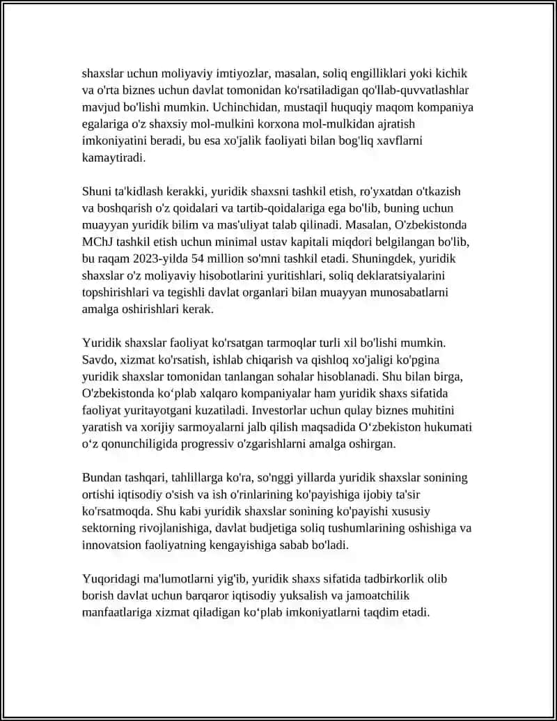 TADBIRKORLIK SUBʼEKTI SIFATIDA YURIDIK SHAXSLAR VA ULARNING TASNIFI 4