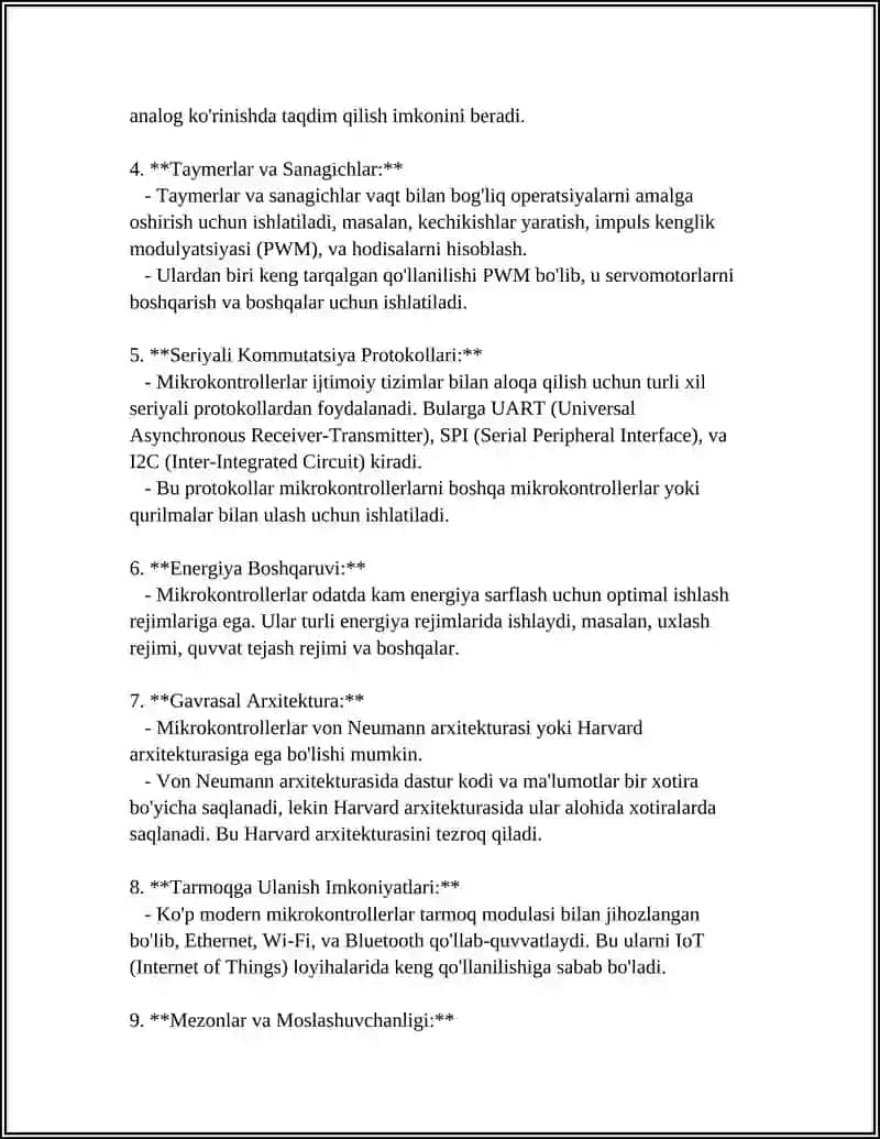 MIKROKONTROLLERLAR VA APPARAT PLATFORMALAR 4