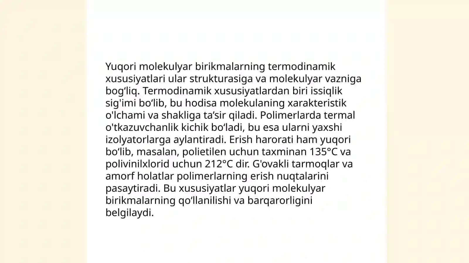 Yuqori molyekulyar birikmalarning bõkishi va erishi 4