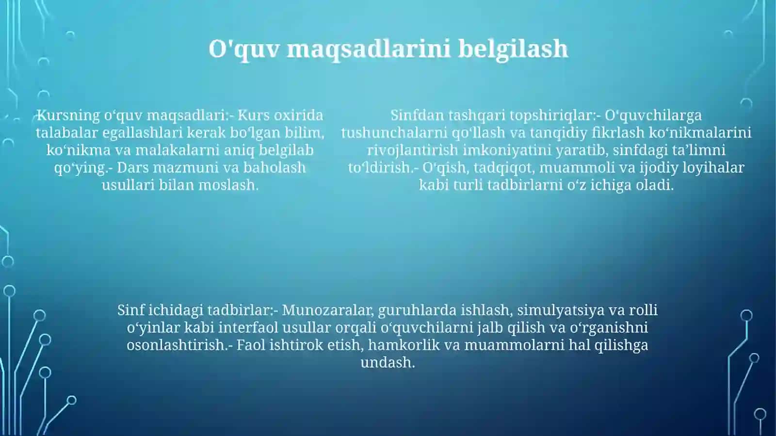 Dars Va Darsdan Tashqari Mashg'Ulotlarni Loyixalashtirish 4