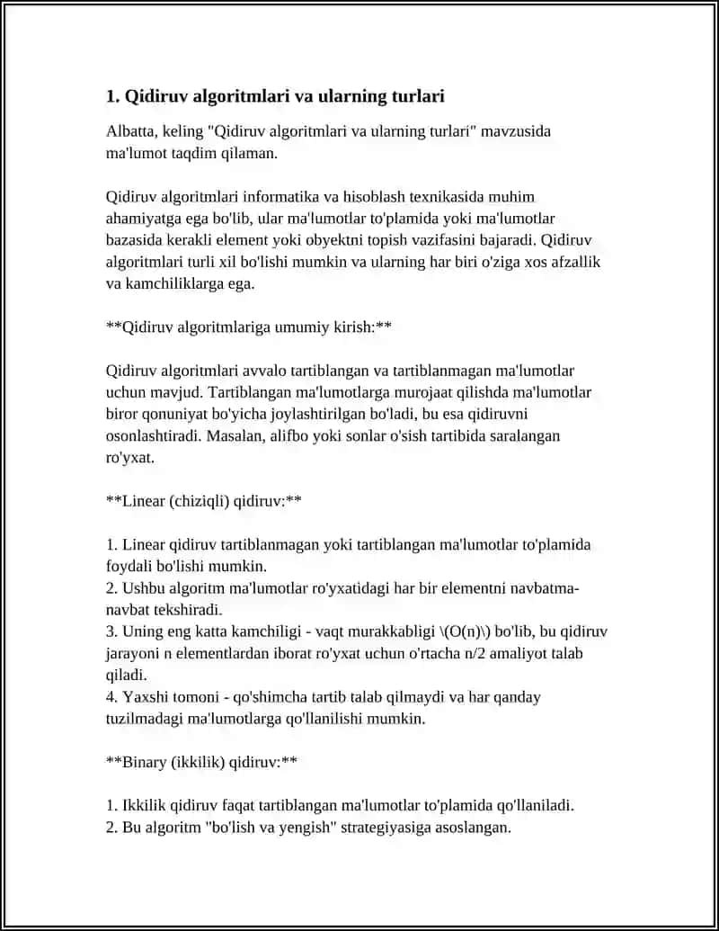 MA’LUMOTLARNI QIDIRISH USULLARI, ALGORITMLARI VA ULARNING SAMARADORLIGI 4
