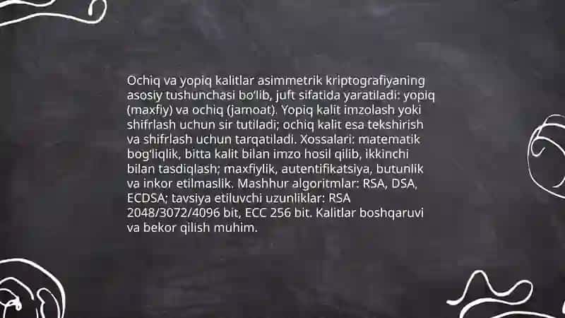 Elektron raqamli imzo va uning ochiq va yopiq kalitlari 4
