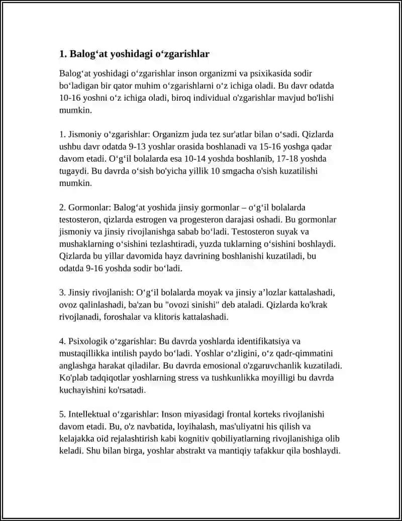 BALOGʻAT YOSHI HAQIDA RUXIY JISMONIY VA JINSIY RIVOJLANISH 4