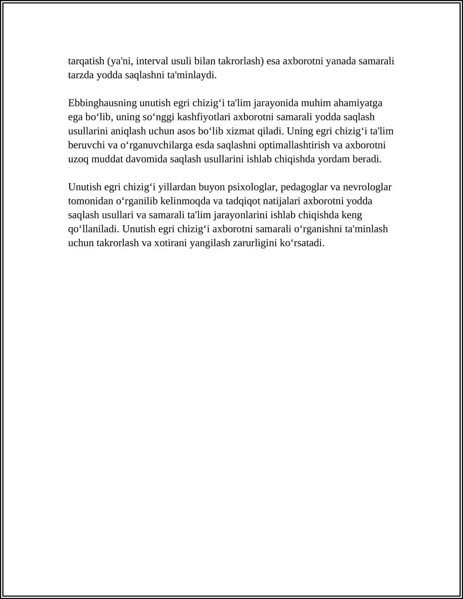 EBBINGHAUS XARTER BRAYAN EKSPERIMENTAL TADQIQOTLARI 4