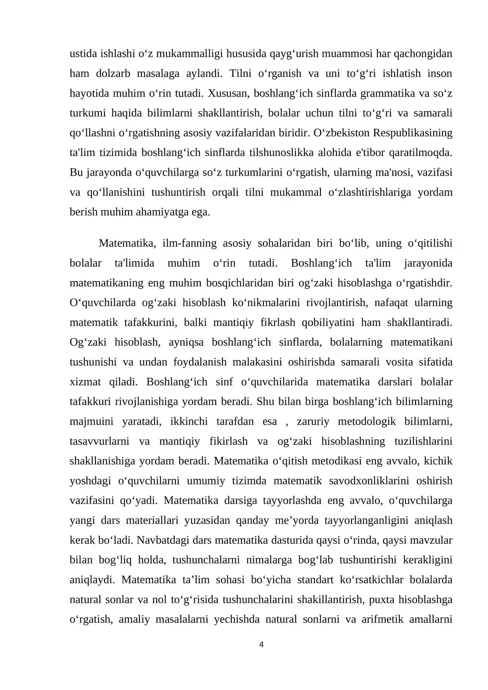BOSHLANG‘ICH SINFLARDA MATEMATIKADAN OG‘ZAKI HISOBLASHGA O‘RGATISH METODIKASI (1-2-SINFLAR TIZIMINI ISHLAB CHIQISH) 4