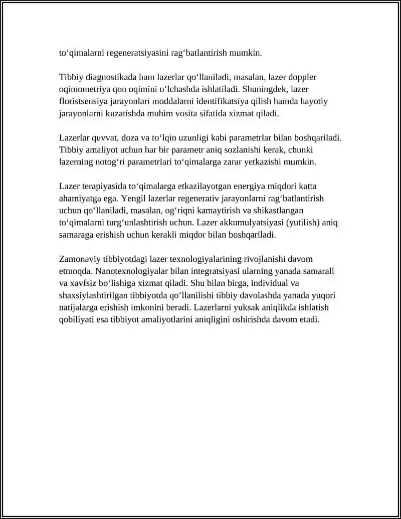 LAZER VA ULARDAN TIBBIYOTDA FOYDALANISH 4